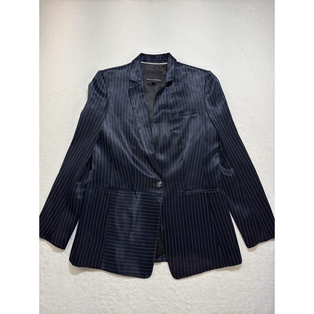 Banana Republic Blazer Womens 6 Blue Pinstripe Lined One Button Pant Suit